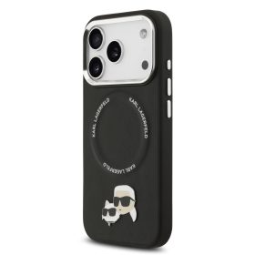   Karl Lagerfeld PU Karl and Choupette Heads Pins MagSafe tok, iPhone 17 Pro - fekete