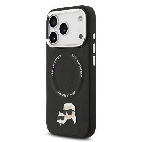Karl Lagerfeld PU Karl and Choupette Heads Pins MagSafe tok, iPhone 17 Pro - fekete