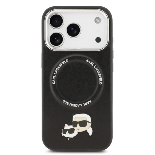 Karl Lagerfeld PU Karl and Choupette Heads Pins MagSafe tok, iPhone 17 Pro - fekete
