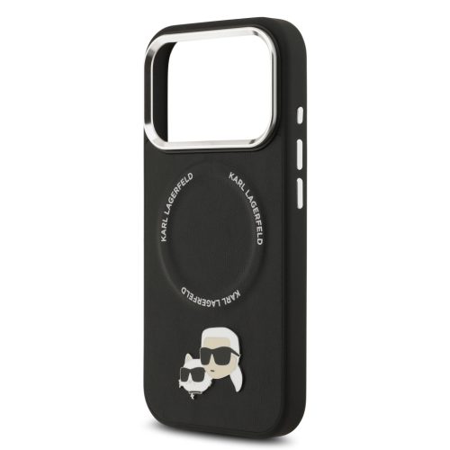 Karl Lagerfeld PU Karl and Choupette Heads Pins MagSafe tok, iPhone 17 Pro - fekete