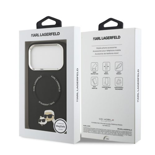 Karl Lagerfeld PU Karl and Choupette Heads Pins MagSafe tok, iPhone 17 Pro - fekete