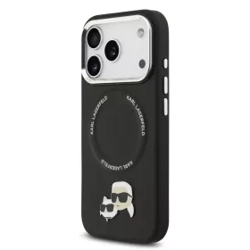   Karl Lagerfeld PU Karl and Choupette Heads Pins MagSafe tok, iPhone 17 Pro Max - fekete