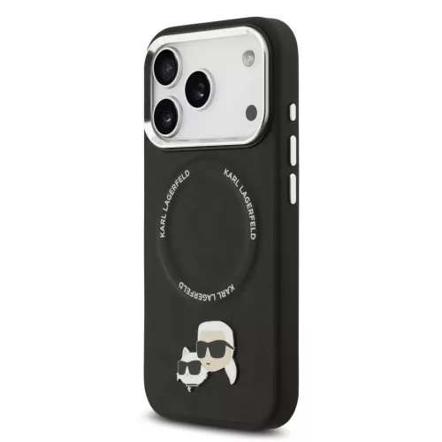 Karl Lagerfeld PU Karl and Choupette Heads Pins MagSafe tok, iPhone 17 Pro Max - fekete