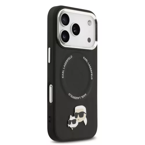 Karl Lagerfeld PU Karl and Choupette Heads Pins MagSafe tok, iPhone 17 Pro Max - fekete