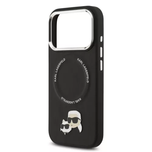 Karl Lagerfeld PU Karl and Choupette Heads Pins MagSafe tok, iPhone 17 Pro Max - fekete