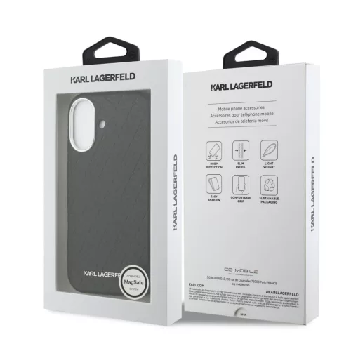Karl Lagerfeld Grained PU Repeated Logo MagSafe tok,  iPhone 17 - fekete