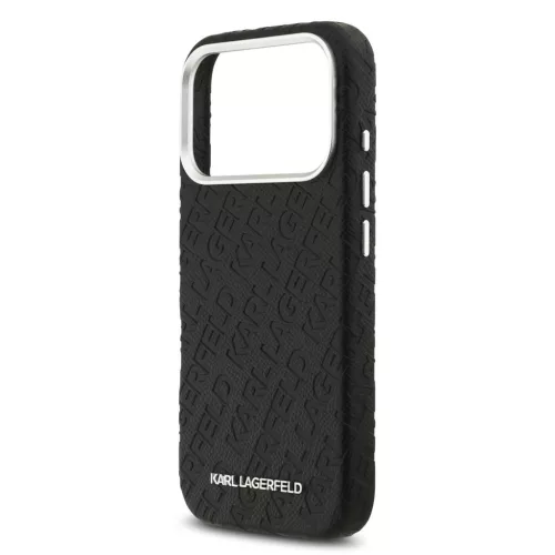 Karl Lagerfeld Grained PU Repeated Logo MagSafe tok,  iPhone 17 Pro Max - fekete