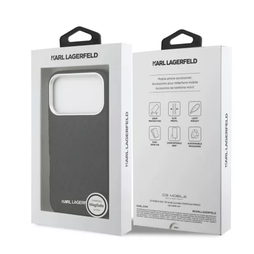 Karl Lagerfeld Grained PU Repeated Logo MagSafe tok,  iPhone 17 Pro Max - fekete