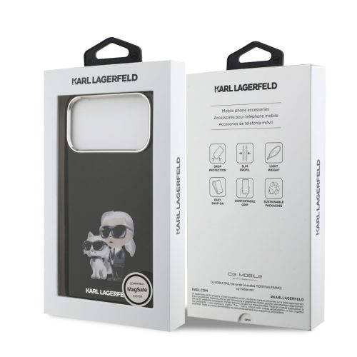 Karl Lagerfeld IML Aquarelle Karl and Choupette tok, iPhone 17 Pro - fekete