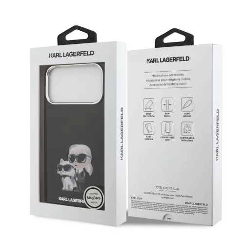 Karl Lagerfeld IML Aquarelle Karl and Choupette tok, iPhone 17 Pro Max - fekete