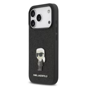   Karl Lagerfeld Fixed Glitter Metal Ikonik tok,  iPhone 17 Pro - fekete