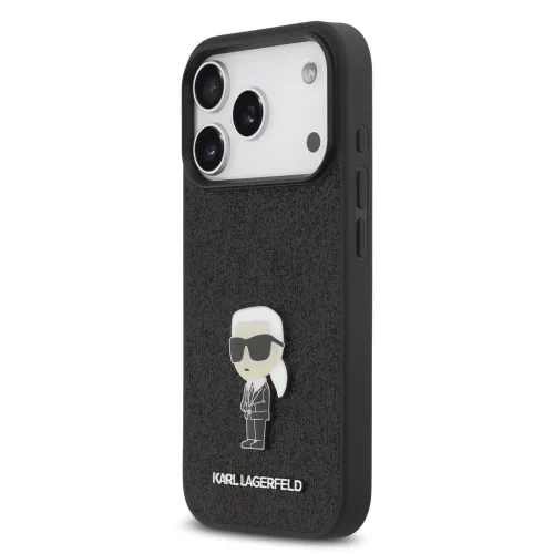 Karl Lagerfeld Fixed Glitter Metal Ikonik tok,  iPhone 17 Pro - fekete