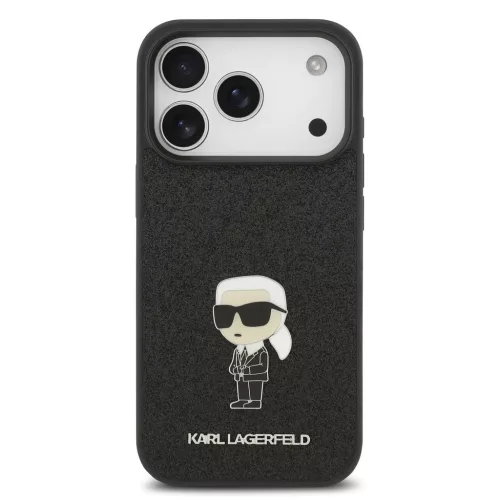 Karl Lagerfeld Fixed Glitter Metal Ikonik tok,  iPhone 17 Pro - fekete