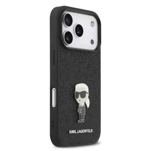 Karl Lagerfeld Fixed Glitter Metal Ikonik tok,  iPhone 17 Pro - fekete