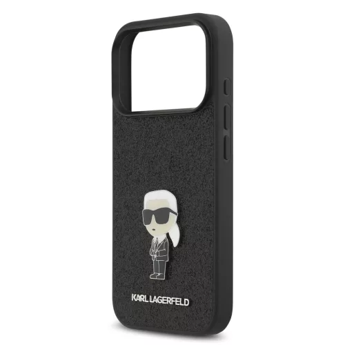 Karl Lagerfeld Fixed Glitter Metal Ikonik tok,  iPhone 17 Pro - fekete
