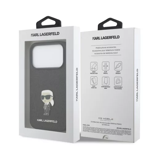 Karl Lagerfeld Fixed Glitter Metal Ikonik tok,  iPhone 17 Pro - fekete