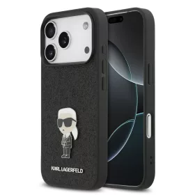   Karl Lagerfeld Fixed Glitter Metal Ikonik tok,  iPhone 17 Pro Max - fekete