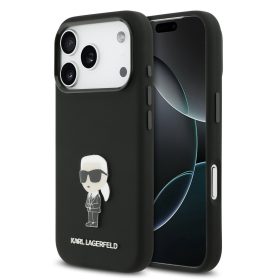   Karl Lagerfeld Liquid Silicone Metal Ikonik tok, iPhone 17 Pro - fekete