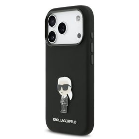   Karl Lagerfeld Liquid Silicone Metal Ikonik tok, iPhone 17 Pro - fekete