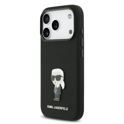 Karl Lagerfeld Liquid Silicone Metal Ikonik tok, iPhone 17 Pro - fekete