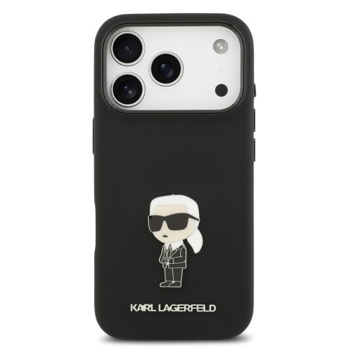 Karl Lagerfeld Liquid Silicone Metal Ikonik tok, iPhone 17 Pro - fekete