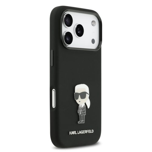 Karl Lagerfeld Liquid Silicone Metal Ikonik tok, iPhone 17 Pro - fekete