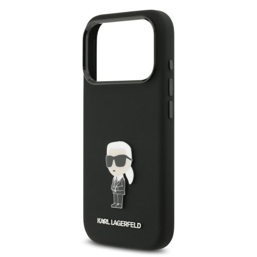 Karl Lagerfeld Liquid Silicone Metal Ikonik tok, iPhone 17 Pro - fekete