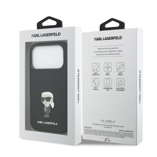 Karl Lagerfeld Liquid Silicone Metal Ikonik tok, iPhone 17 Pro - fekete