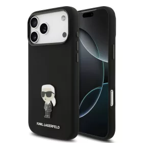   Karl Lagerfeld Liquid Silicone Metal Ikonik tok, iPhone 17 Pro Max - fekete