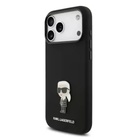   Karl Lagerfeld Liquid Silicone Metal Ikonik tok, iPhone 17 Pro Max - fekete