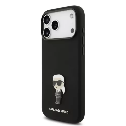 Karl Lagerfeld Liquid Silicone Metal Ikonik tok, iPhone 17 Pro Max - fekete