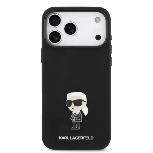 Karl Lagerfeld Liquid Silicone Metal Ikonik tok, iPhone 17 Pro Max - fekete