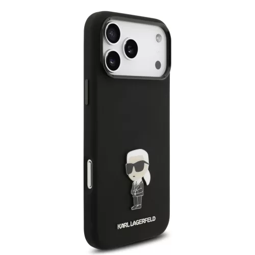 Karl Lagerfeld Liquid Silicone Metal Ikonik tok, iPhone 17 Pro Max - fekete