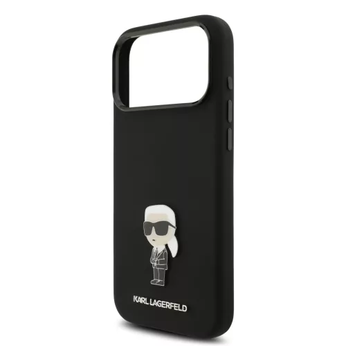 Karl Lagerfeld Liquid Silicone Metal Ikonik tok, iPhone 17 Pro Max - fekete