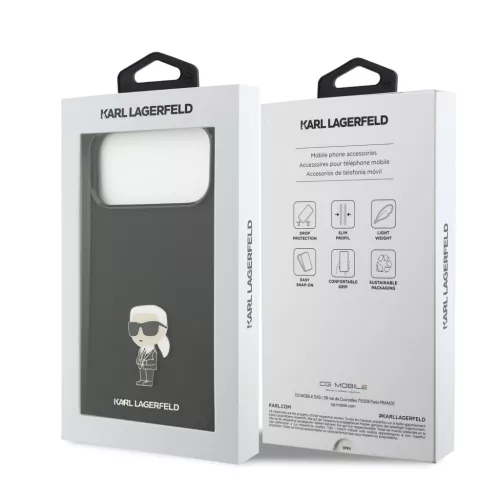 Karl Lagerfeld Liquid Silicone Metal Ikonik tok, iPhone 17 Pro Max - fekete