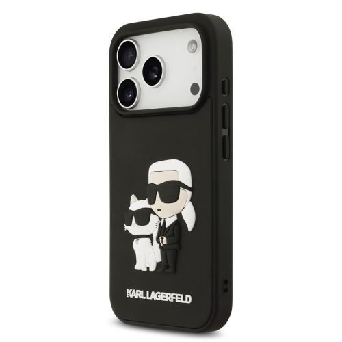 Karl Lagerfeld 3D Rubber Karl and Choupette tok,iPhone 17 Pro - fekete
