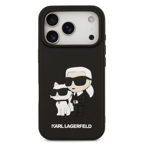Karl Lagerfeld 3D Rubber Karl and Choupette tok,iPhone 17 Pro - fekete
