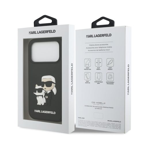 Karl Lagerfeld 3D Rubber Karl and Choupette tok,iPhone 17 Pro - fekete