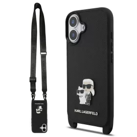   Karl Lagerfeld Saffiano Crossbody Popruh Metal Karl and Choupette tok, iPhone 17 - fekete