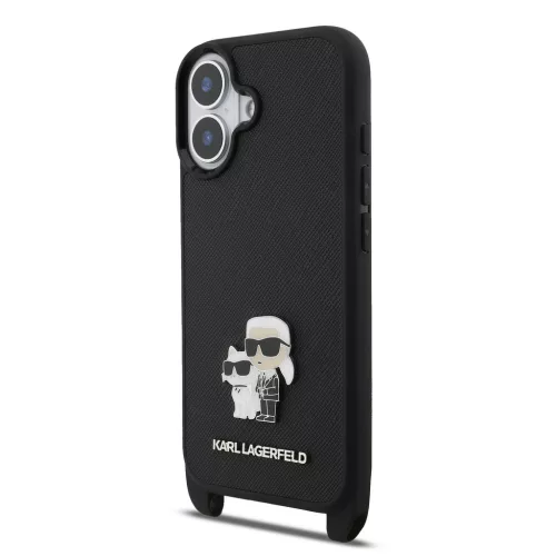 Karl Lagerfeld Saffiano Crossbody Popruh Metal Karl and Choupette tok, iPhone 17 - fekete