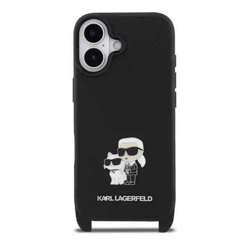 Karl Lagerfeld Saffiano Crossbody Popruh Metal Karl and Choupette tok, iPhone 17 - fekete