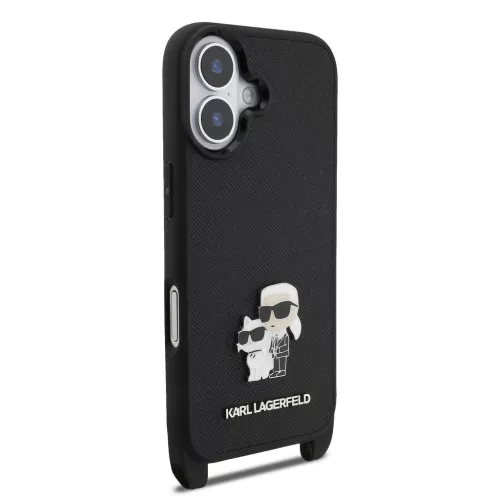 Karl Lagerfeld Saffiano Crossbody Popruh Metal Karl and Choupette tok, iPhone 17 - fekete
