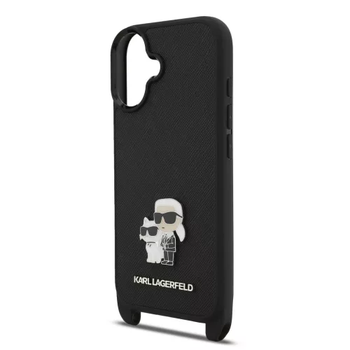 Karl Lagerfeld Saffiano Crossbody Popruh Metal Karl and Choupette tok, iPhone 17 - fekete