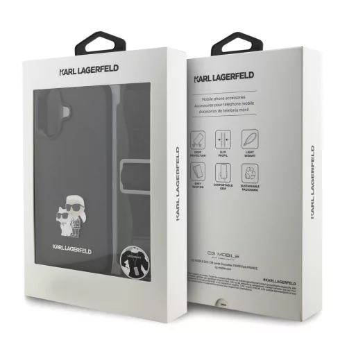 Karl Lagerfeld Saffiano Crossbody Popruh Metal Karl and Choupette tok, iPhone 17 - fekete