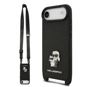   Karl Lagerfeld Saffiano Crossbody Popruh Metal Karl and Choupette tok, iPhone Air - fekete