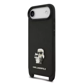   Karl Lagerfeld Saffiano Crossbody Popruh Metal Karl and Choupette tok, iPhone Air - fekete