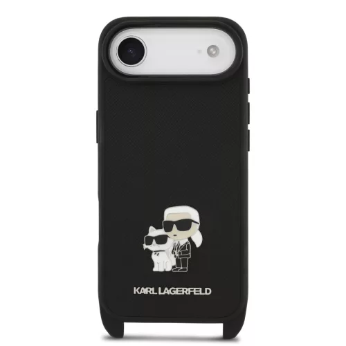 Karl Lagerfeld Saffiano Crossbody Popruh Metal Karl and Choupette tok, iPhone Air - fekete