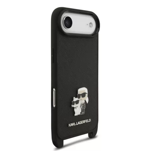 Karl Lagerfeld Saffiano Crossbody Popruh Metal Karl and Choupette tok, iPhone Air - fekete