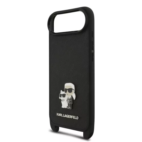 Karl Lagerfeld Saffiano Crossbody Popruh Metal Karl and Choupette tok, iPhone Air - fekete