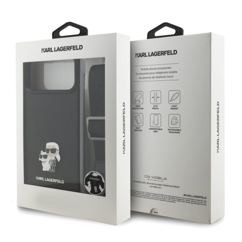 Karl Lagerfeld Saffiano Crossbody Popruh Metal Karl and Choupette tok, iPhone 17 Pro - fekete
